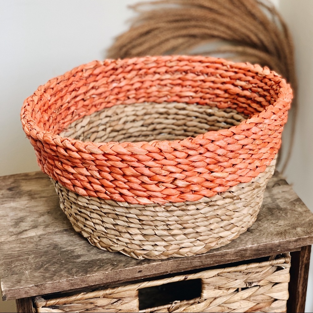 Peach Coral Wicker Basket Bin